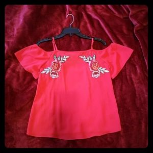 Popping Red Off the Shoulder top